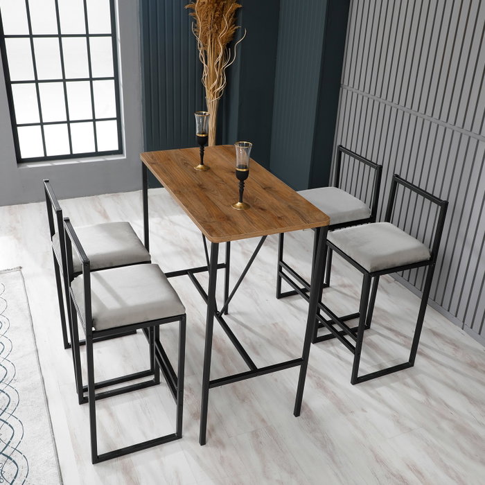 Hanah Home Juego de Mesa y Taburetes de Bar de 5 Piezas Nordic - Cream Hanah Home Juego de Mesa y Taburetes de Bar de 5 Piezas Nordic - Cream